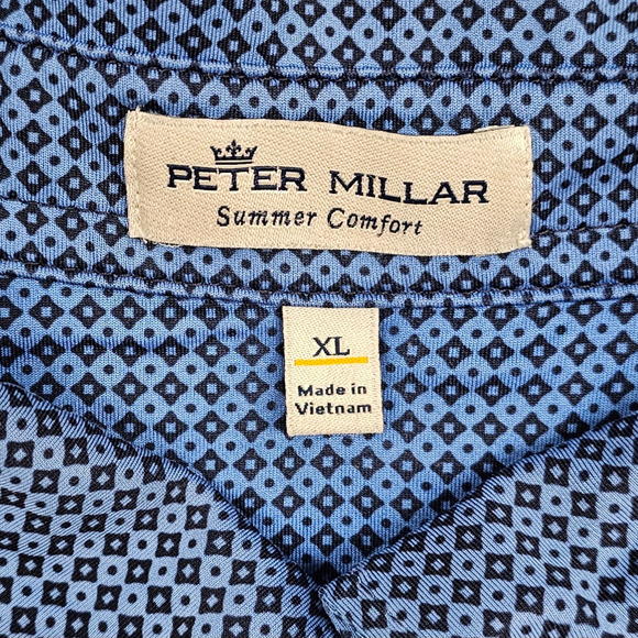 Peter Millar Shirt Men's XL Summer Comfort Golf Polo Blue Black Geometric Print - Picture 7 of 13